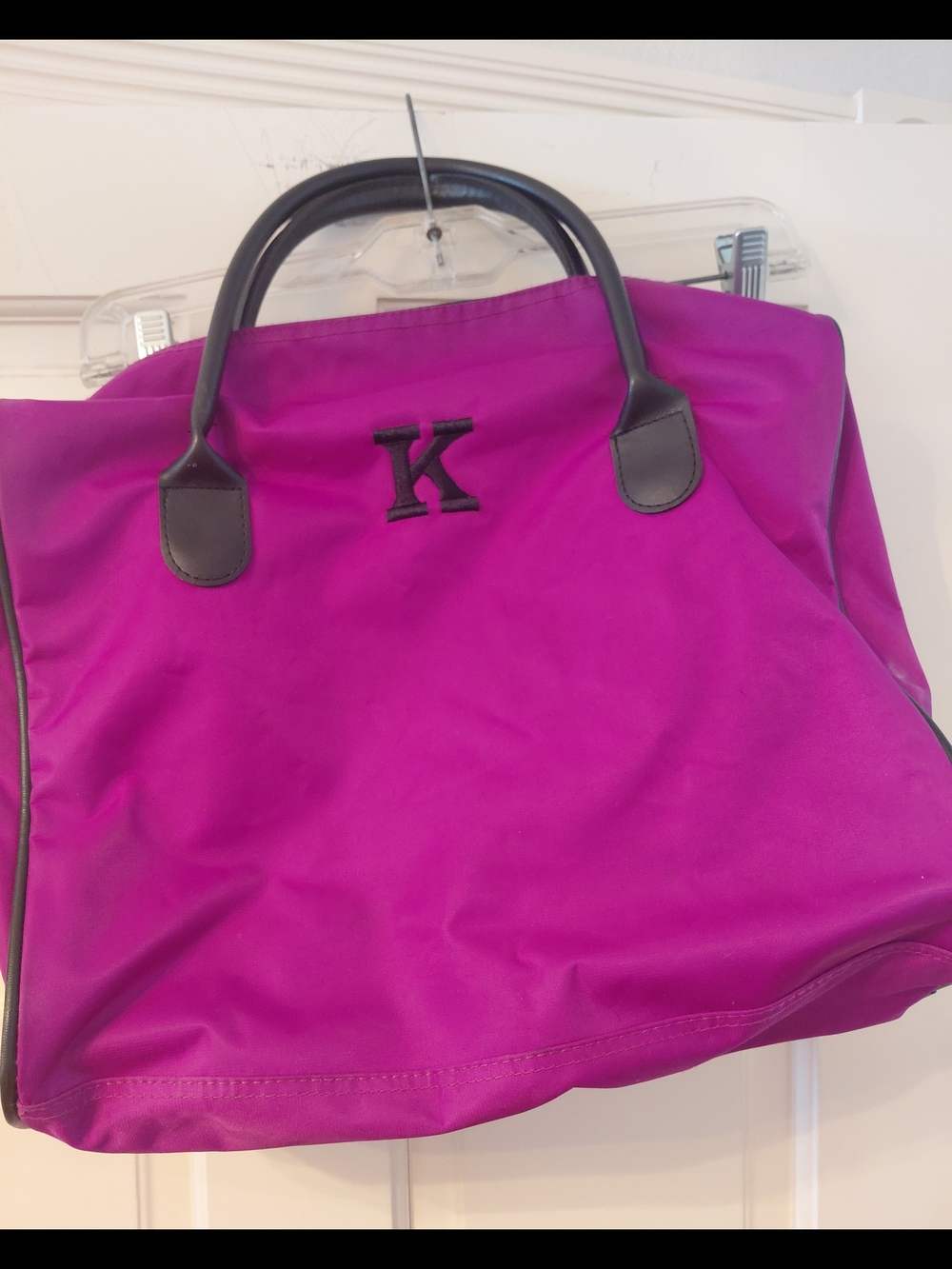Sturdy Medium Fuchsia Tote with Black Trim And "K" Monogram